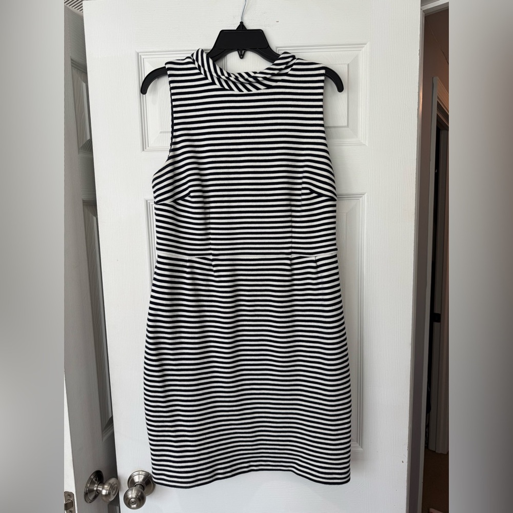 💙Boden White and Blue Sleeveless Mock Neck Sheath Dress, 12💙